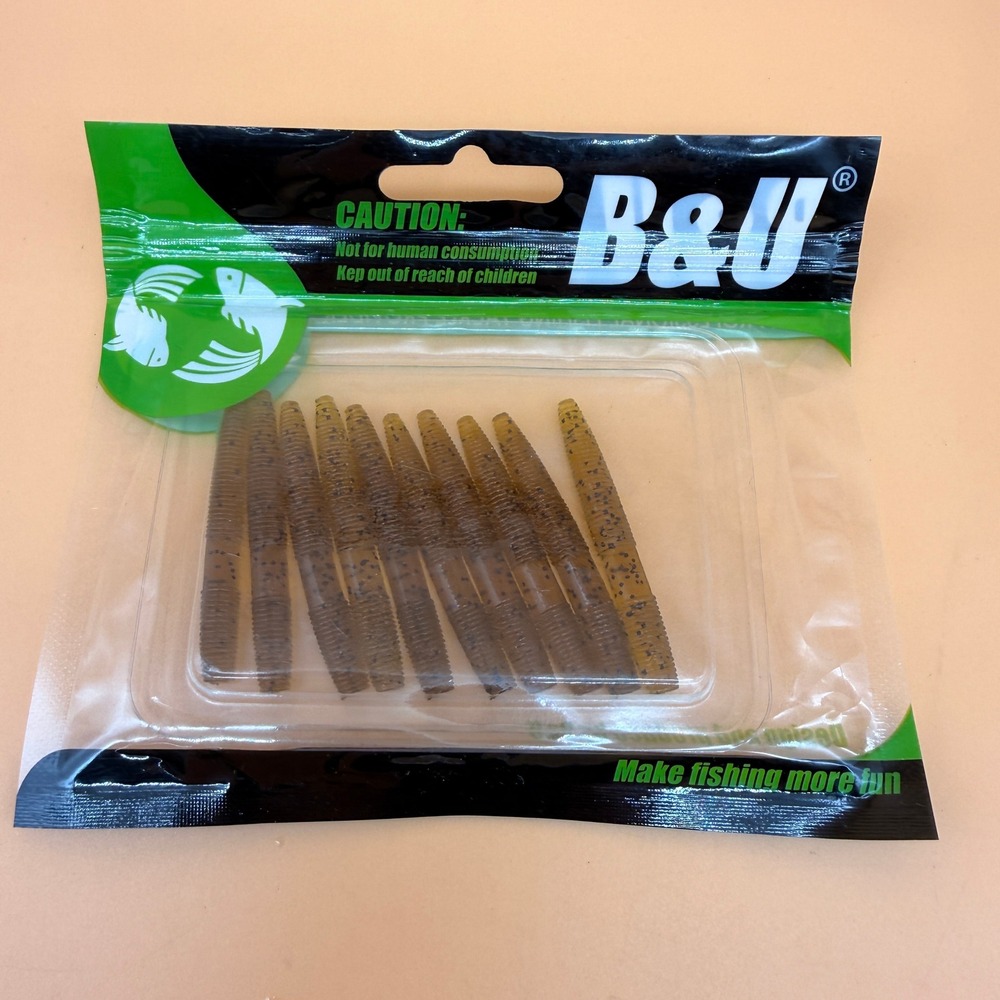 Pack of 10 B&U Light Brown Floating Senko Worms Bass Fishing Lure Ned Wacky Ri‎